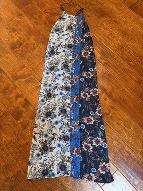 Floral Panel Halter Maxi Skirt - Blue Multi